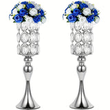 2pcs Elegant Diamond Crystal Metal Flower Stand Vases - Wedding Centerpiece Vases for Tables with Floral Holder - 18in Tall, Versatile, and Durable