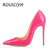 kamames Women Pumps 8 cm 10 cm 12 cm Stilettos Women Shoes High Heel Wedding Party Shoes Patent Leather Rose Pink QP001 ROVICIYA