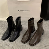 kamames kamames Heel Square Head Thin Boots Ankle Boots Women's Shoes 2024 New Autumn And Winter Korean Small Ankle Boots Martin Boots