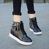 kamames Spring And Autumn New Style Women's Shoes Round Head, Thick Soles, High Uppers, Lace-Up Casual Sports Shoes