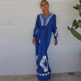 kamames Elegant Embroidered Kaftan Plus Size Belted Maxi Dress Tunic Summer Clothing For Women Beach Wear Tunic Long Dresses Q1364