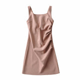 Zingj Zingj New Pleated Vest Dress Summer Women's Solid Color Square Collar Sleeveless Hip Skirt