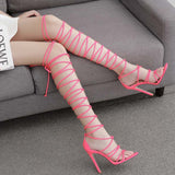 kamames High-Heeled Women's Shoes Off-The-Shelf Model Lace Roman Shoes Fine Heel Cross-Laced Sandals
