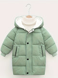 Boys Girls Winter Hooded Long Down Coats Outwear Kids Windproof Puffer Jackets Padded Parka Outwear 4-9T