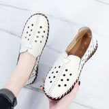 GKTINOO 2021 Summer Genuine Leather Vintage Loafers Shoes Women Lazy Slip-On Handmade Leather Breathable Hollow Soft Shoes Woman