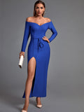 kamames Long Bandage Dress 2022 New Women's Blue Bandage Dress Elegant Sexy Evening Club Party Dress High Quality Summer Fashion