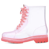 kamames Women Rain Boots Fashion Transparent Candy Color Soles Outdoor Girl Shoes Mature Ladies Lace Up Waterproof Ladies Shoes