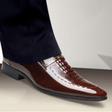 kamames kamames 7701 Crocodile Men's Patent Leather Business Leather Shoes Set Pointed Toe Slim Leather Shoes Men's Shoes