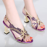 kamames Women Wear Comfortable Non-Slip Open Toe Shoes With Rough Heels And A New Elegant Bohemian Crystal High Heels.