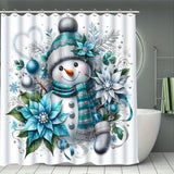 4-piece Set Of Christmas Digital Print Shower Curtain Decoration, Exquisite Housewarming Gift Modern Home Décor, Waterproof Shower Curtain And Toilet Mat Three-piece Set With 12 Shower Curtain Hooks