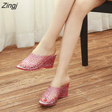 kamames Women Platform Slippers Bling Wedges 2023 Summer High Heel Shoes Woman Casual Jelly Shoes Cut-out Slip On Female Fashion Slides