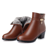 GKTINOO 2021 NEW Fashion Soft Leather Women Ankle Boots High Heels Zipper Shoes Warm Fur Winter Boots for Women Plus Size 35-43