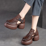 kamames kamames Heel Thick Bottom Tou Hollow Women's Sandals Round Head Buckle Type Seam High Heel Women's Shoes