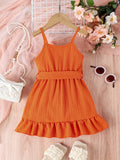 Girls Charming Ruffle Slip Dress - Lightweight & Textured, Sleeveless Design for Effortless Vacation Style