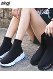 zingj For Women Vulcanized Shoes Female Socks Shoes Trainers Women Slip-on Stretch Platform Shoes Black Sneaker Femme