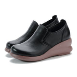 kamames 2023 First Layer Cowhide Platform Bottom Comfortable Women's Shoes Leisure Leather Comfortable Women's Single Shoes Middle-Aged And Elderly Mother Shoes