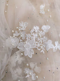 kamames Appliques Wedding Veil 3D Flowers Pearls Bridal Veils Chapel Length Elegant beaded Bride Veils Wedding Accessories
