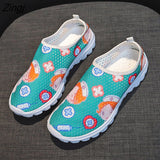 kamames Cartoon Nurse Doctor Print Women Sneakers Slip on Light Mesh Shoes Summer Breathable Flats Shoes Zapatos Planos