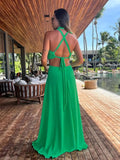 kamames Women Halter Neck Tie Backless Beachwear Green Cover Up Party Ladies Dresses Casual Summer Clothing Fashion Long Dress