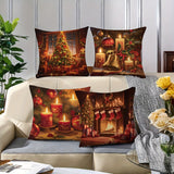 4-Pack Festive Christmas Pillows - Vibrant Holiday Decorations with Tree, Candles, and More - Soft, Contemporary Style, Hand Washable, Printed Design, Zipper Closure, 17.72 x 17.72 inches for Living Room, Bed, and Bedroom