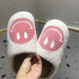 Shoe for Woman 2021 Happy Face Slippers of Curly Fluffy Fur Plush Sock Smile Embroidery Indoor Slip-on Flats