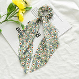 Korean Bow Long Ribbon Hair Scrunchie Chiffon Floral Print Sweet Elastic Hair Band Ponytail Hair Scarf Hair Tie Hair Accessories