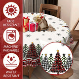 60x84 inches Festive Holiday Tablecloth - Vibrant Black and Red Plaid Rectangle Table Cover with Merry Christmas Border - Machine Woven, Washable, Stain-Resistant, Easy-Care, and Durable Polyester Fabric for Party, Picnic, and Dinner Decorations