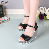 kamames Summer Women's Platform Wedges Waterproof Sandals 10cm Super High Heel Women Shoes Gingham PVC Sandals