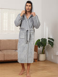 Men's Solid Color Flannel Hooded Robe, Pajama Set With Pockets For Home Wear, Comfy & Gentle Style, Perfect For Fall/Winter