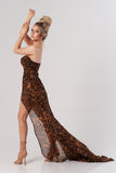 kamames Leopard High Slit Mesh Maxi Dress