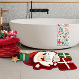 Santa Claus Plush Microfiber Bathroom Rug - Non-Slip, Absorbent, Cute Christmas Decor Shower Mat in Red & Orange