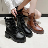 kamames Of Boots With Velvet Soft Leather And Thick Soles 2023 New British Style Women's Shoes Fall And Winter Style High-Heeled Short Boots Spot