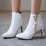 kamames Autumn Women Chain Ankle Boots Sexy Thin High Heel Booties Pointed Toe Zipper Woman Boots Shoes Black White Yellow
