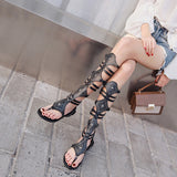 kamames Shoes Roman Shoes Fashionable And Comfortable Shoes High Tube Rivet Flat-Soled Women's Sandals