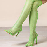 kamames Shoes Sexy Cannon Shoes High-Heeled Over-The-Knee Water Drill Large Size Mesh Lace Summer Boots