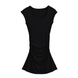 kamames kamames Trendy Women's Wear French Advanced Sense Of Fashion Fold Waist Show Thin Dress Pure Temperament Hip Skirt