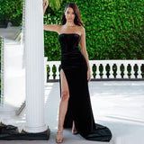 kamames Black Blue Strapless Floor-length High Split Evening Dress Women 2022 New Spring Backless Long Maxi Formal Party Dresses