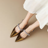 kamames Show Thin ~ French Diamond Silver Pointed Behind Empty Mary Jane Small Leather Shoes Small Heel Baotou Sandals Women Summer