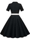 Zingj Solid Shirt Women Dress With Belt Button Hepburn Style Turn Down Collar Swing Dresses Retro Vintage 60s Rockabilly Vestidos