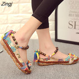 kamames Size Flat Shoes Woman Beaded Strap Women Colorful Back Lace up Fashion Ladies Floral Cotton Fabric Women's Footwear