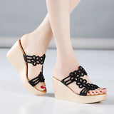 kamames Summer New Water Drill Slope Heel Sandals, High Heel Women's Shoes, Thick Soles, Waterproof Table, Large Size Fish Mouth Sandals, Word Slippers