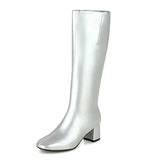 kamames Pu Knee High Boots Spring Autumn Women Boots Low Heel Long Boots Square Toe Zipper Winter Shoes Big Size 41 42 43 44 45