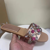 kamames ZAR Woman 2022 Flat Shoes Spring Summer Round Toe Sexy Acrylic Rhinestones Outer Wear Plus Size 41 Sandals And Slippers Women