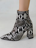 kamames Zipper Women Boots Snake Print Ankle Boots Female Square Heels Sexy Pointed toe Ladies Shoes Footwear Chelsea Boots