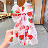 New Girls Beautiful Chiffon Bow Print Flower Strawberry Hairpins Headband Kids Sweet Hair Decorate Clip Fashion Hair Accessories