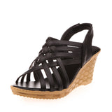 2020 Sandal Woman High Platforms Cut Outs Wedges Breathable Pattern Checkered Gladiator Elastic Band High Heeled Shoes