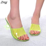 kamames Fashion Newest Women's Green Shoes Silky Broadband Transparent High Heel Comfortable Sandals Ladies High Heel Slippers