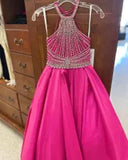 Little Miss Pageant Dress for Teens Junior Toddler  Beading AB Stones Crystal Long Girl Pageant Gown Formal Party Runway Red Carpet ritzee Fuchsia Taffeta Halter