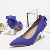 Elegant Bowknot D'Orsay Pumps for Women - Breathable Fabric, Block Heel, Pointed Toe | Versatile All-Season High Heels