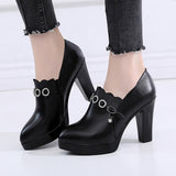 kamames Autumn And Winter New Thick-Heeled Ultra-High-Heel Muffin Thick-Soled Waterproof Platform Single Shoes Deep Mouth Waterproof Platform Women's Leather Shoes